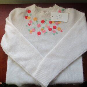 Sezane - Ombline Jumper in Ecru/Pastel Floral Embroidered Sweater Large - NWT